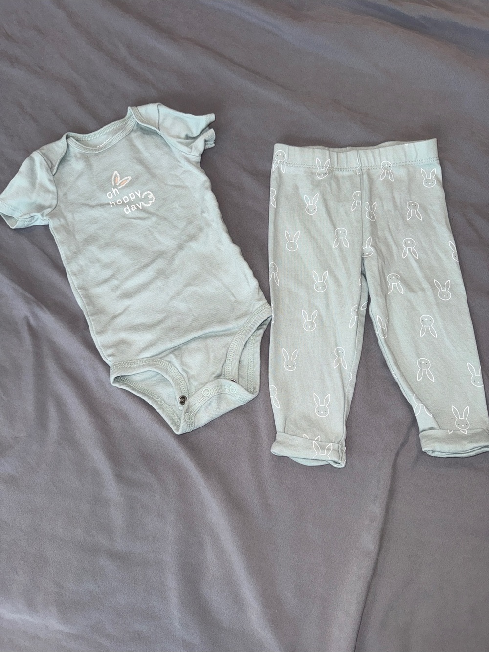 Carter's light sage green baby bodysuit with bunny embroidery